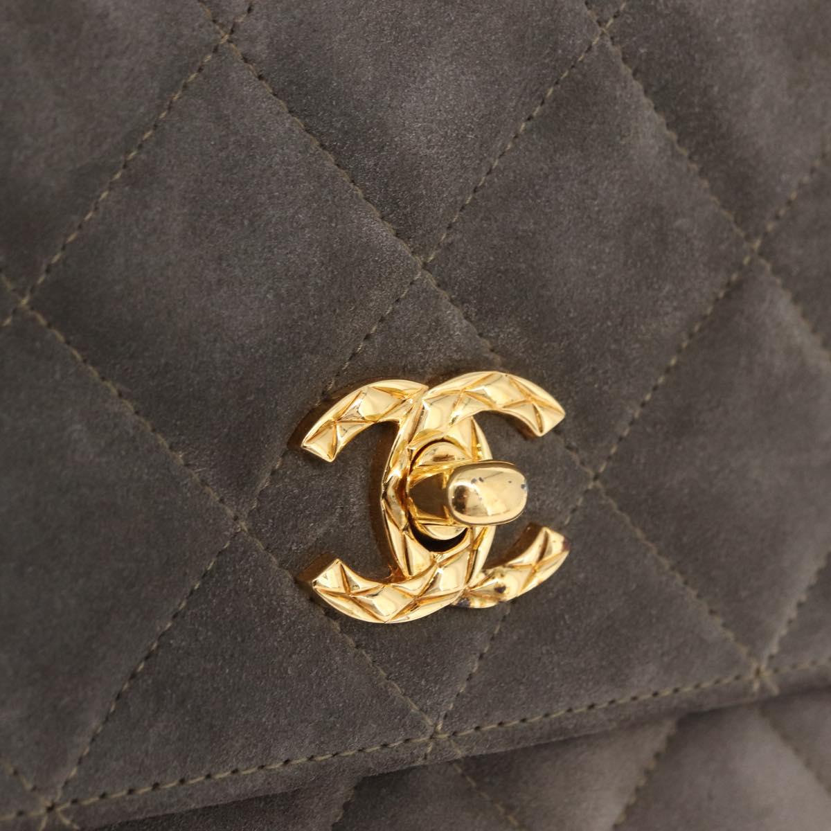 CHANEL Matelasse Shoulder Bag Suede Gray Gold Tone CC Auth 208499V