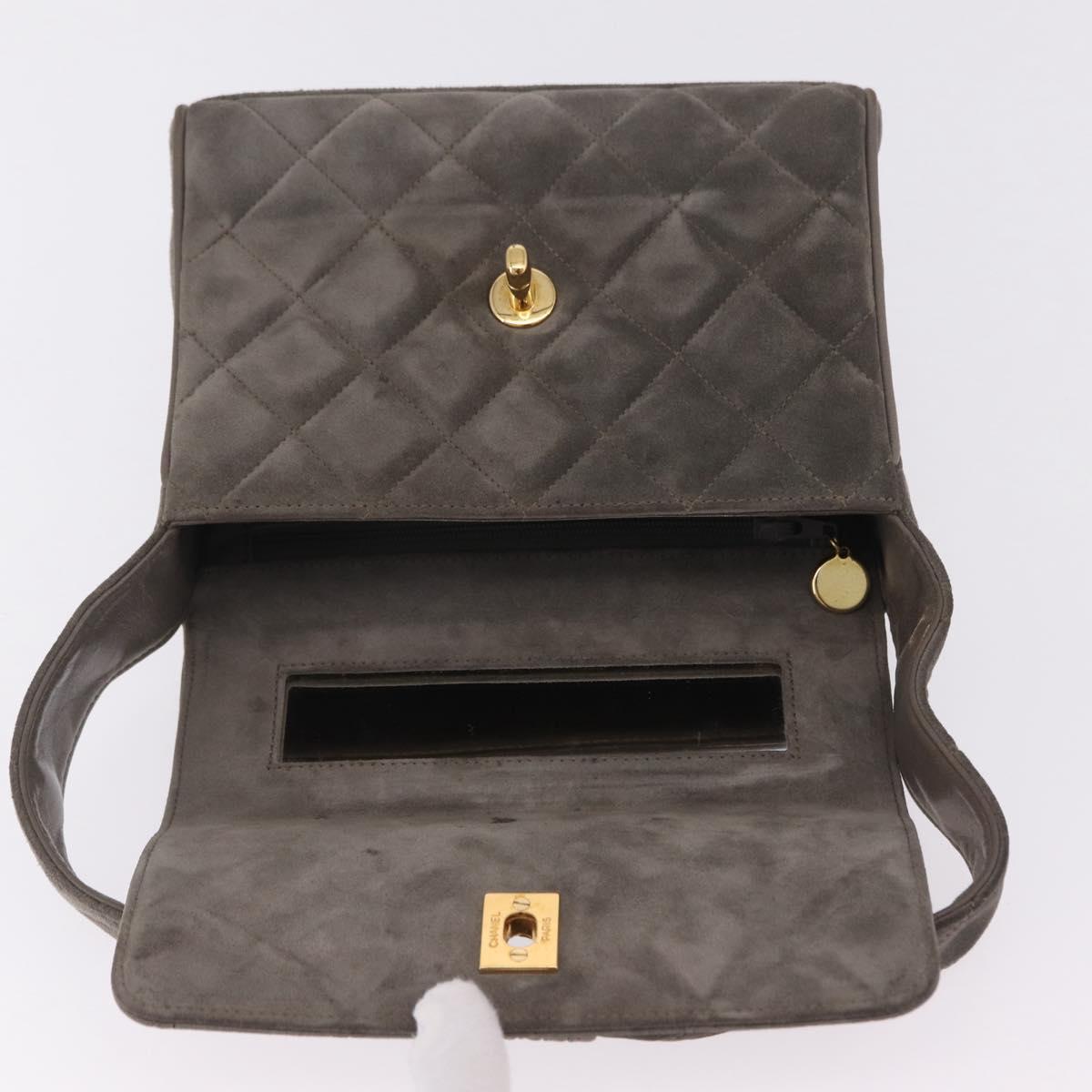 CHANEL Matelasse Shoulder Bag Suede Gray Gold Tone CC Auth 208499V