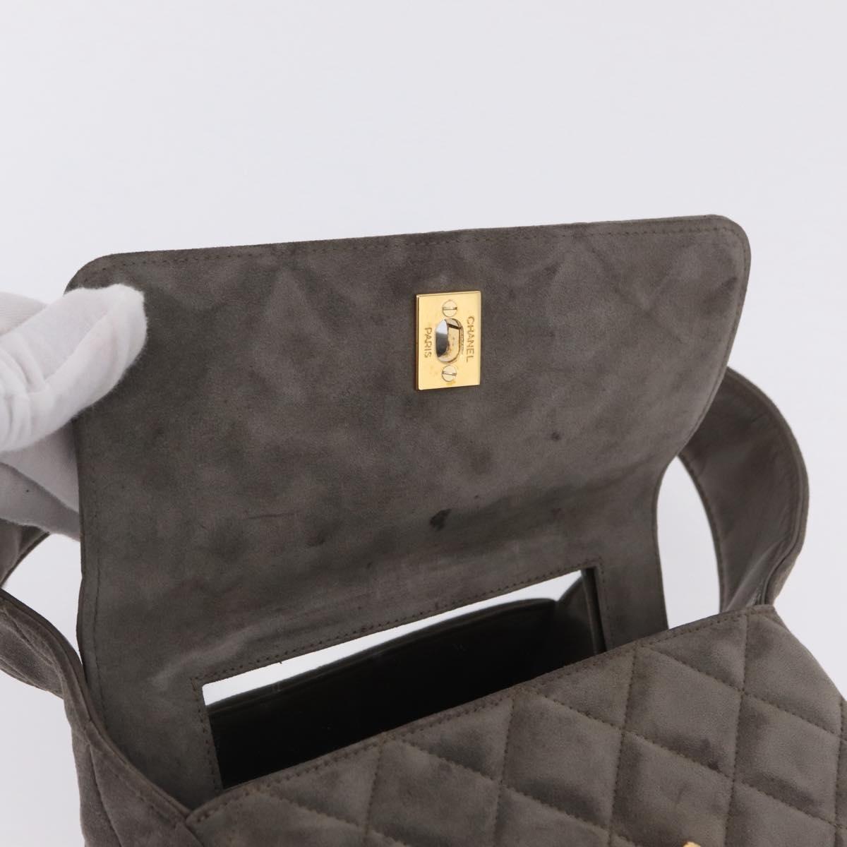 CHANEL Matelasse Shoulder Bag Suede Gray Gold Tone CC Auth 208499V