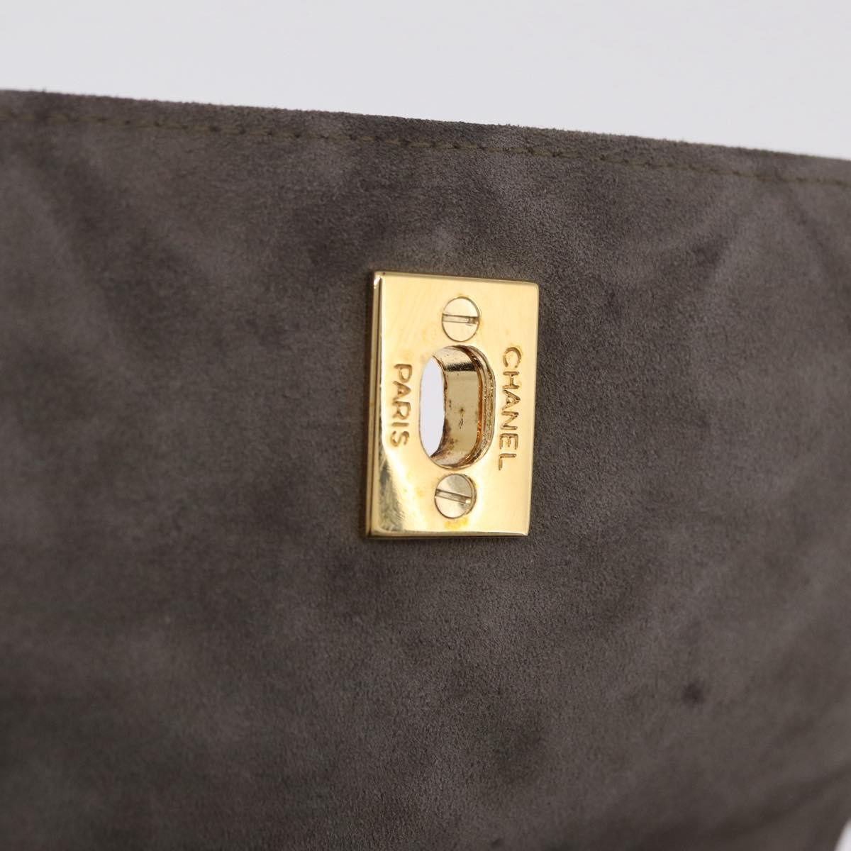CHANEL Matelasse Shoulder Bag Suede Gray Gold Tone CC Auth 208499V