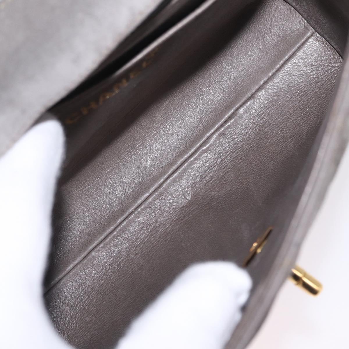 CHANEL Matelasse Shoulder Bag Suede Gray Gold Tone CC Auth 208499V