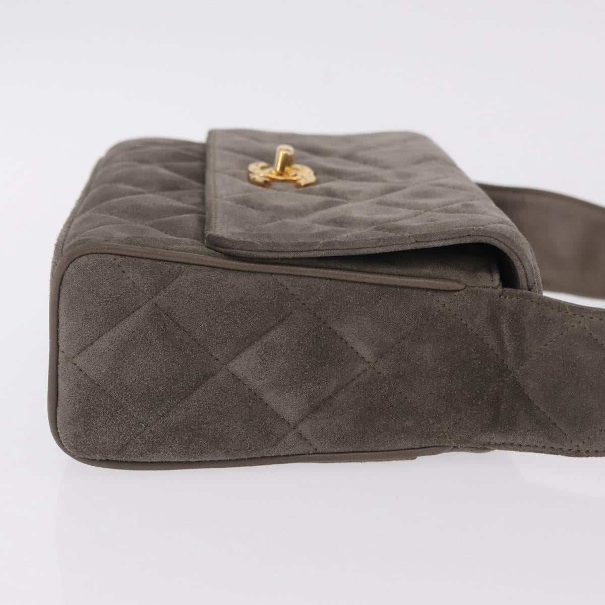 CHANEL Matelasse Shoulder Bag Suede Gray Gold Tone CC Auth 208499V