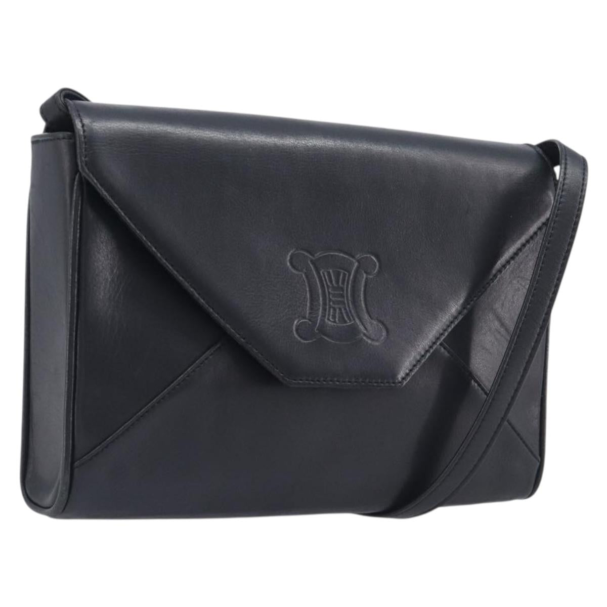 CELINE Shoulder Bag Leather Black Auth 208500A