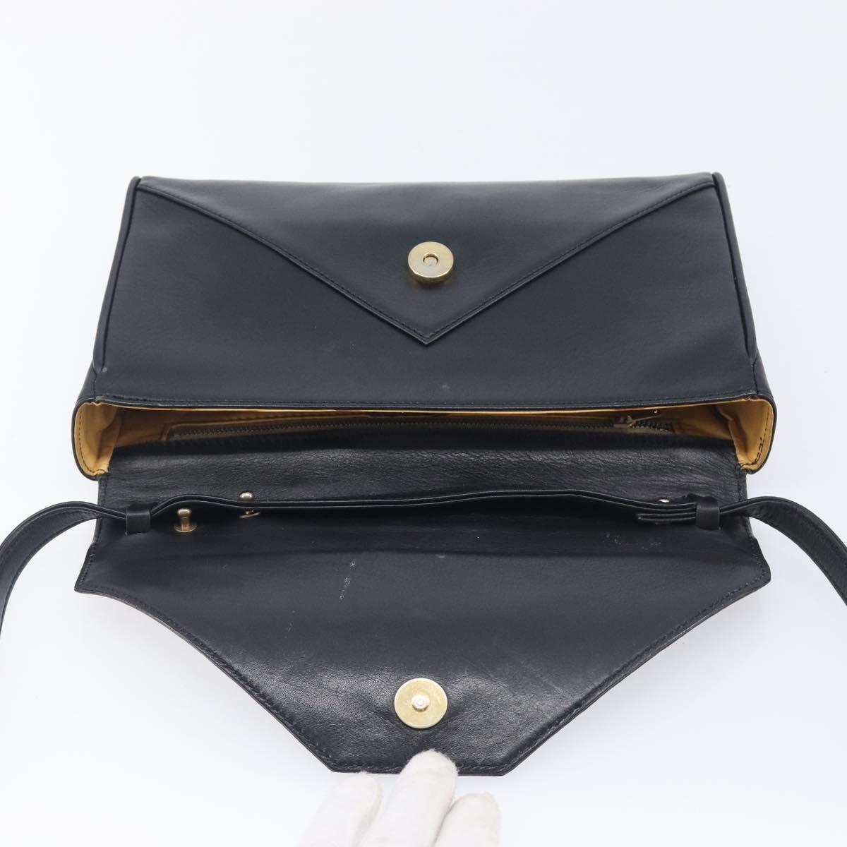 CELINE Shoulder Bag Leather Black Auth 208500A