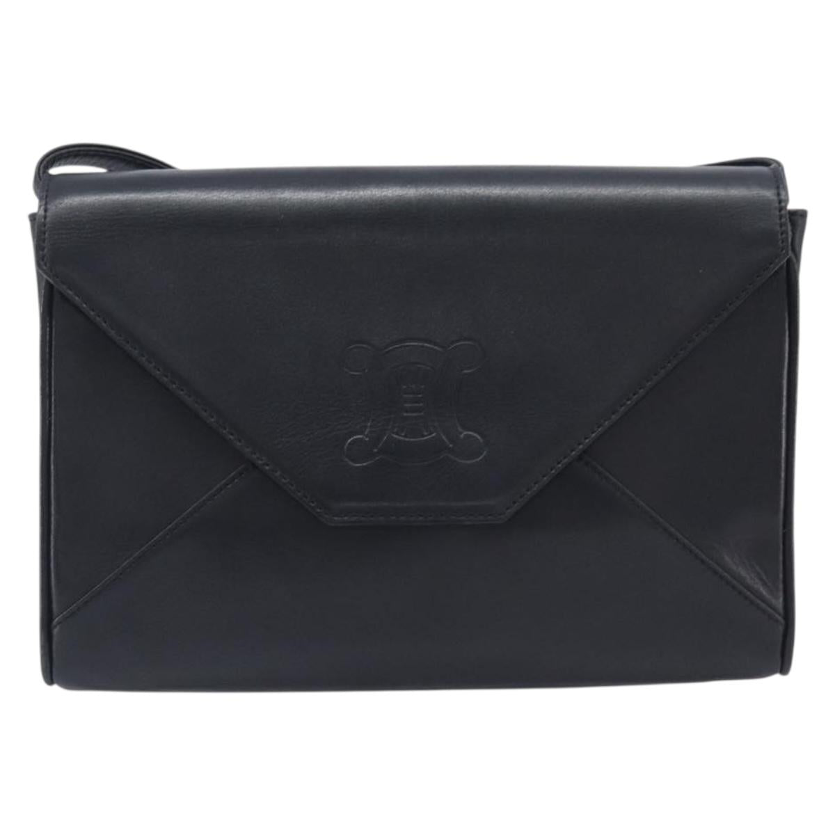 CELINE Shoulder Bag Leather Black Auth 208500A