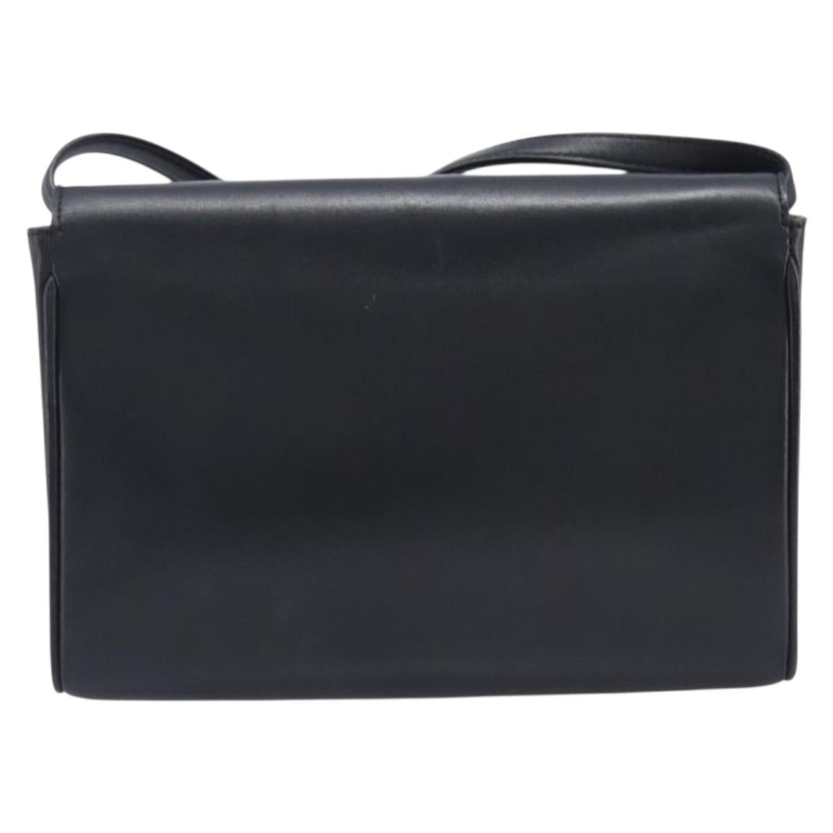 CELINE Shoulder Bag Leather Black Auth 208500A