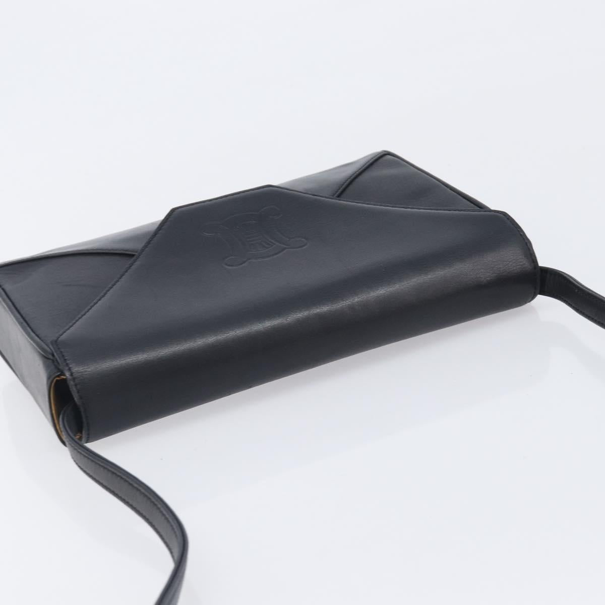 CELINE Shoulder Bag Leather Black Auth 208500A