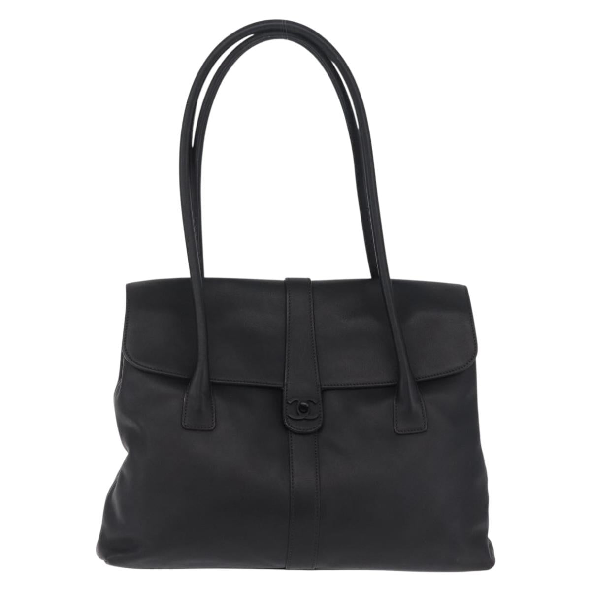 CHANEL Hand Bag Lamb Skin Black CC Auth 208505SAV