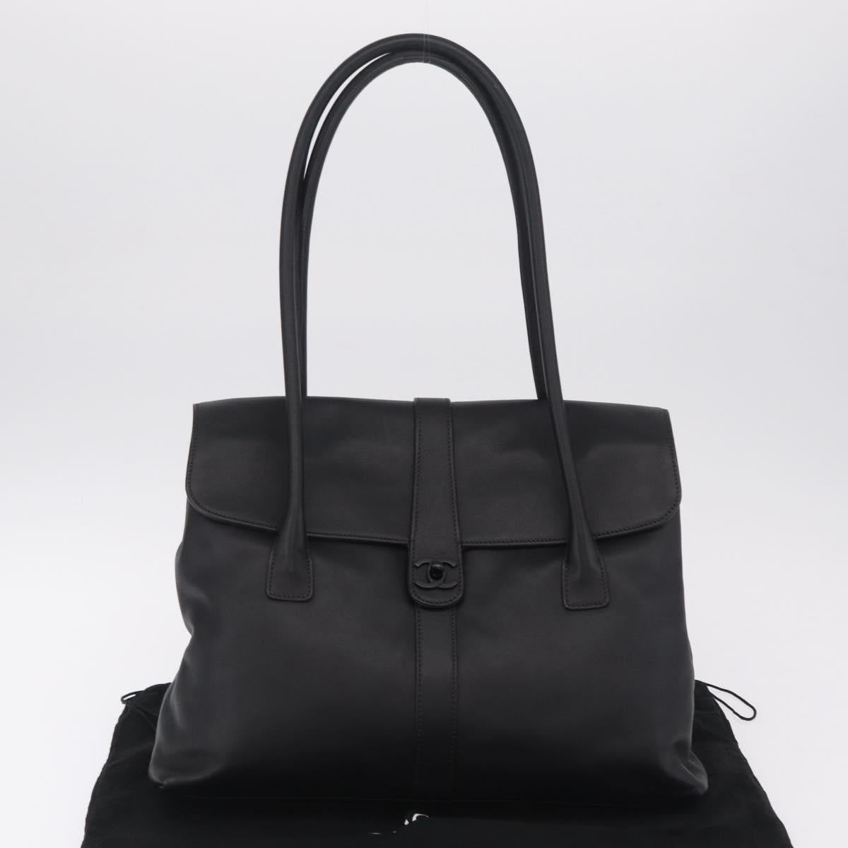 CHANEL Hand Bag Lamb Skin Black CC Auth 208505SAV