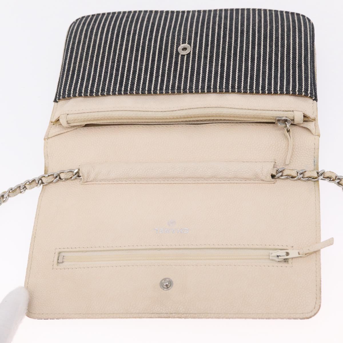 CHANEL Chain Shoulder Bag Canvas Navy Silver CC Auth 208513A
