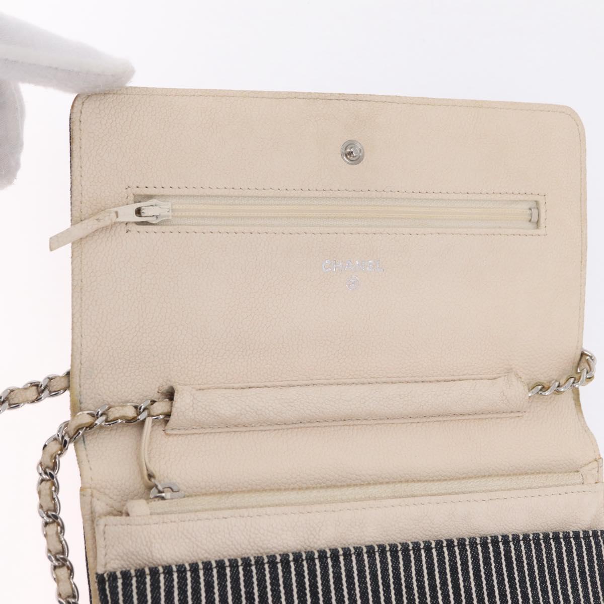 CHANEL Chain Shoulder Bag Canvas Navy Silver CC Auth 208513A