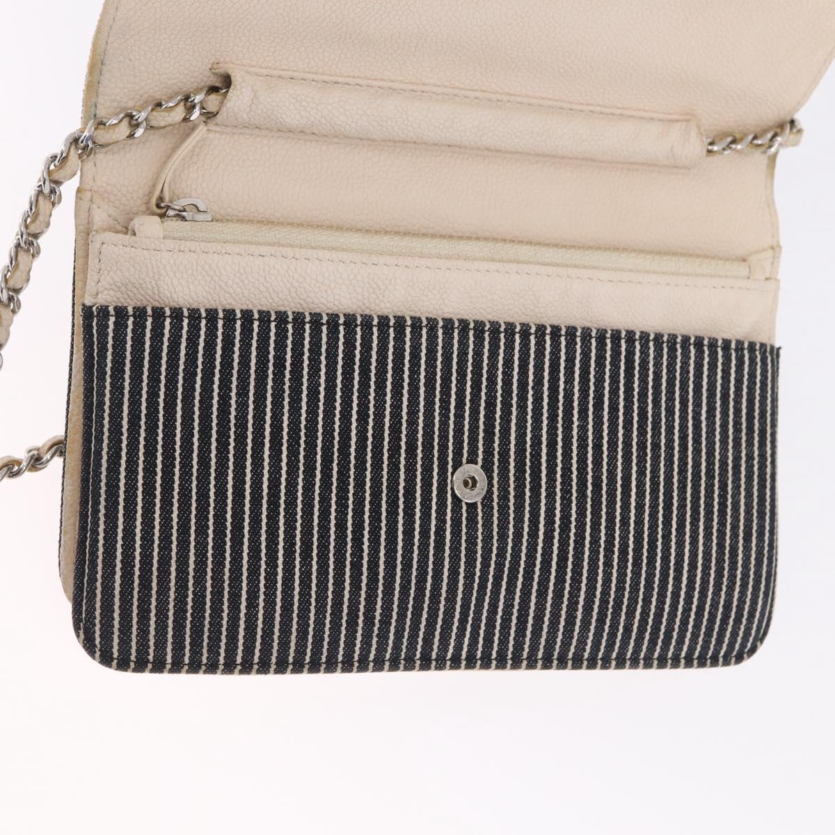 CHANEL Chain Shoulder Bag Canvas Navy Silver CC Auth 208513A