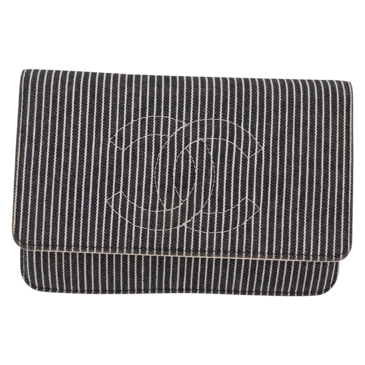CHANEL Chain Shoulder Bag Canvas Navy Silver CC Auth 208513A