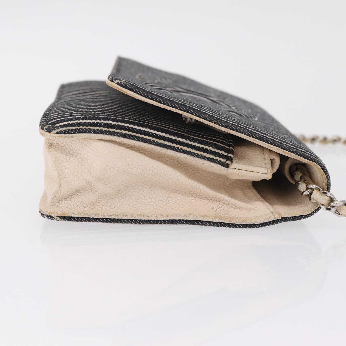 CHANEL Chain Shoulder Bag Canvas Navy Silver CC Auth 208513A