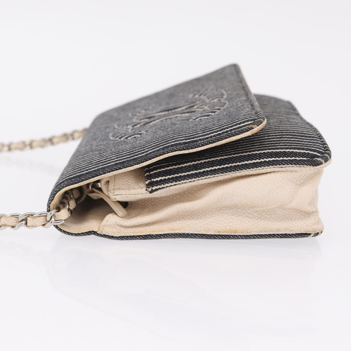 CHANEL Chain Shoulder Bag Canvas Navy Silver CC Auth 208513A