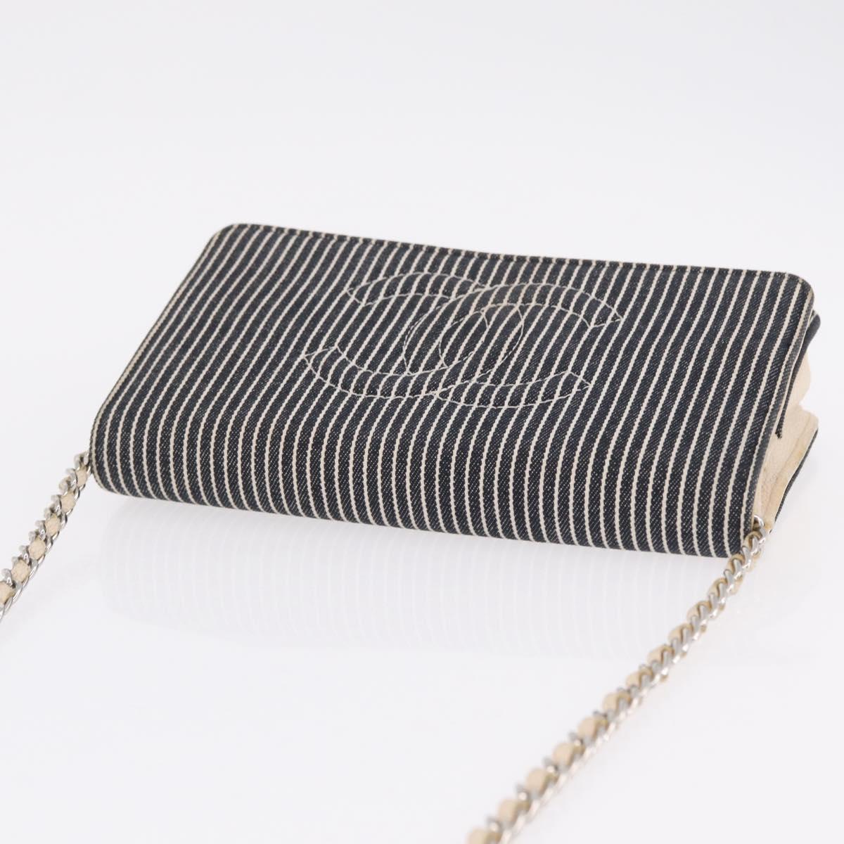 CHANEL Chain Shoulder Bag Canvas Navy Silver CC Auth 208513A