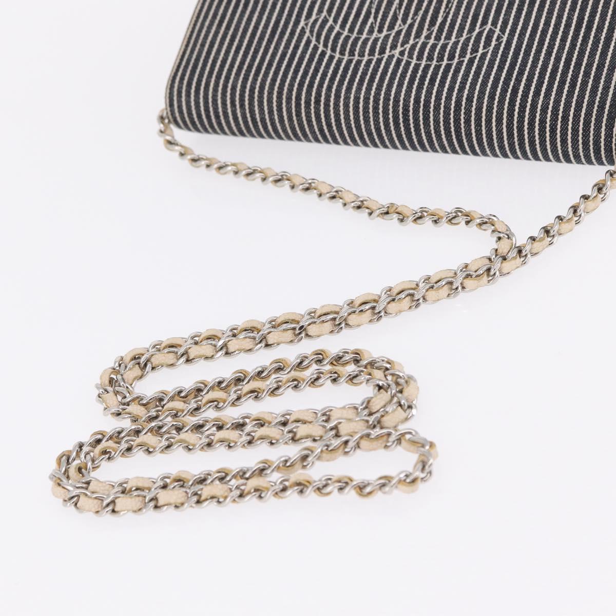 CHANEL Chain Shoulder Bag Canvas Navy Silver CC Auth 208513A