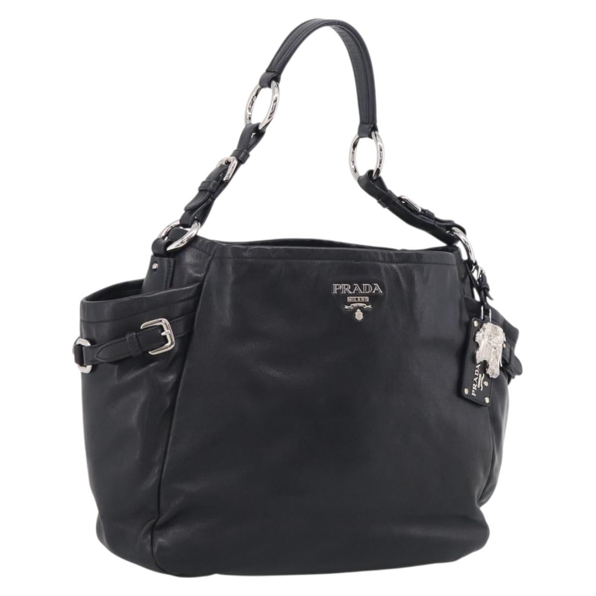 PRADA Shoulder Bag Leather Black Silver Auth 208520V