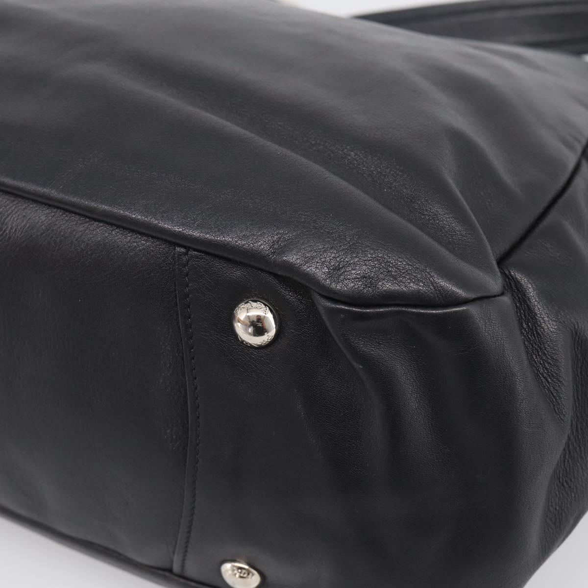 PRADA Shoulder Bag Leather Black Silver Auth 208520V