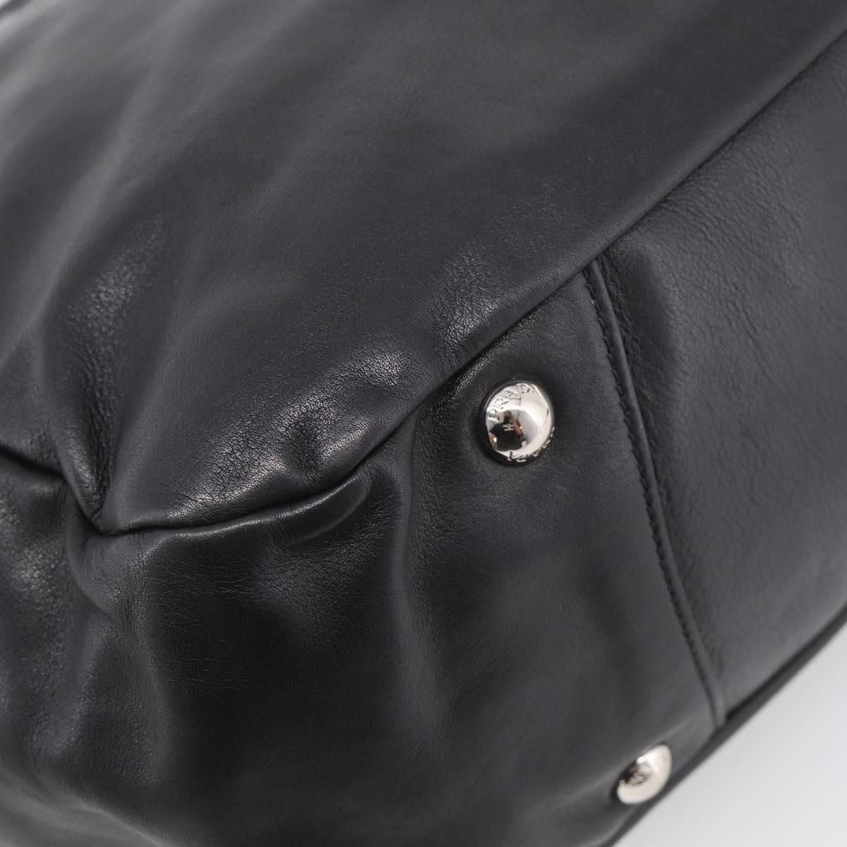 PRADA Shoulder Bag Leather Black Silver Auth 208520V