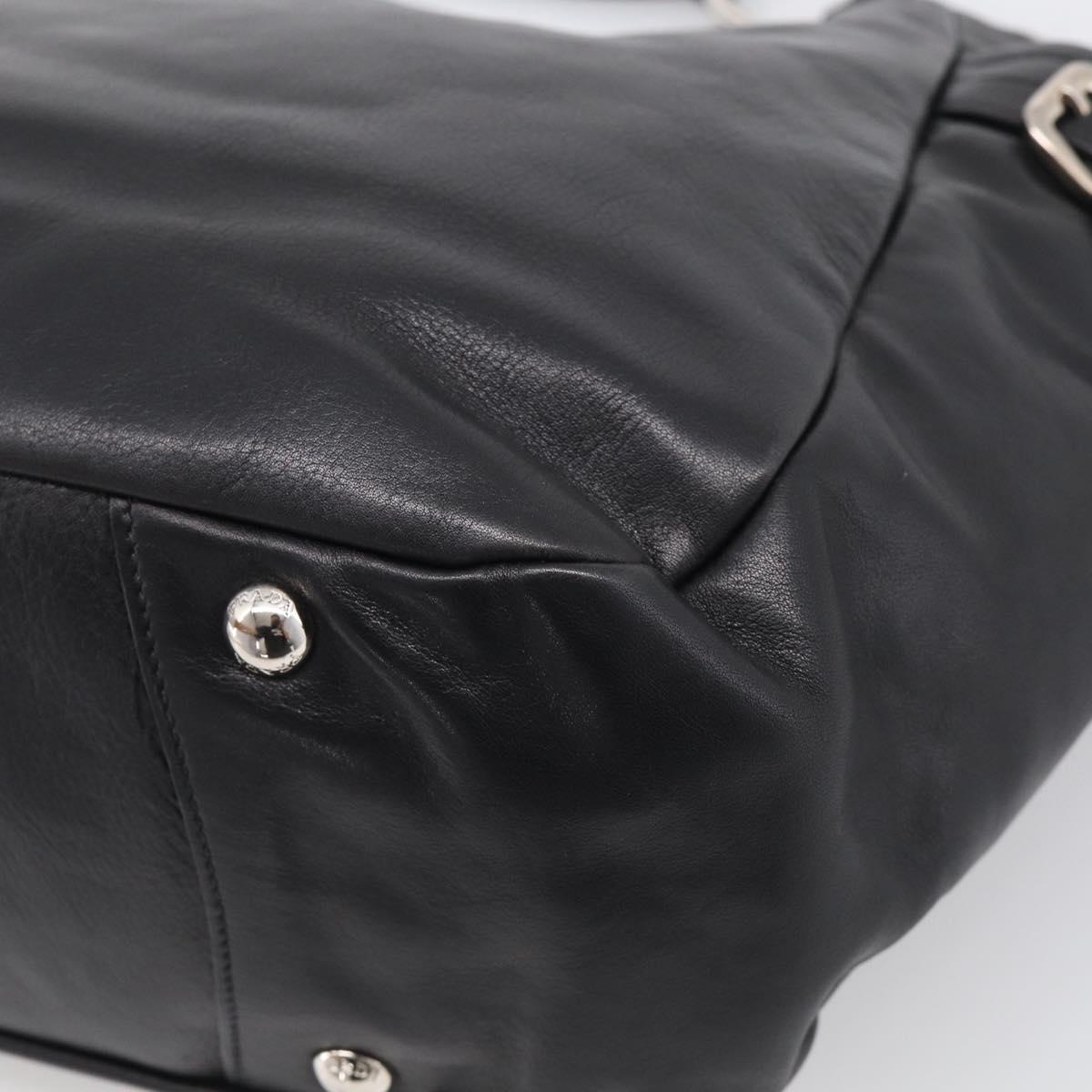 PRADA Shoulder Bag Leather Black Silver Auth 208520V