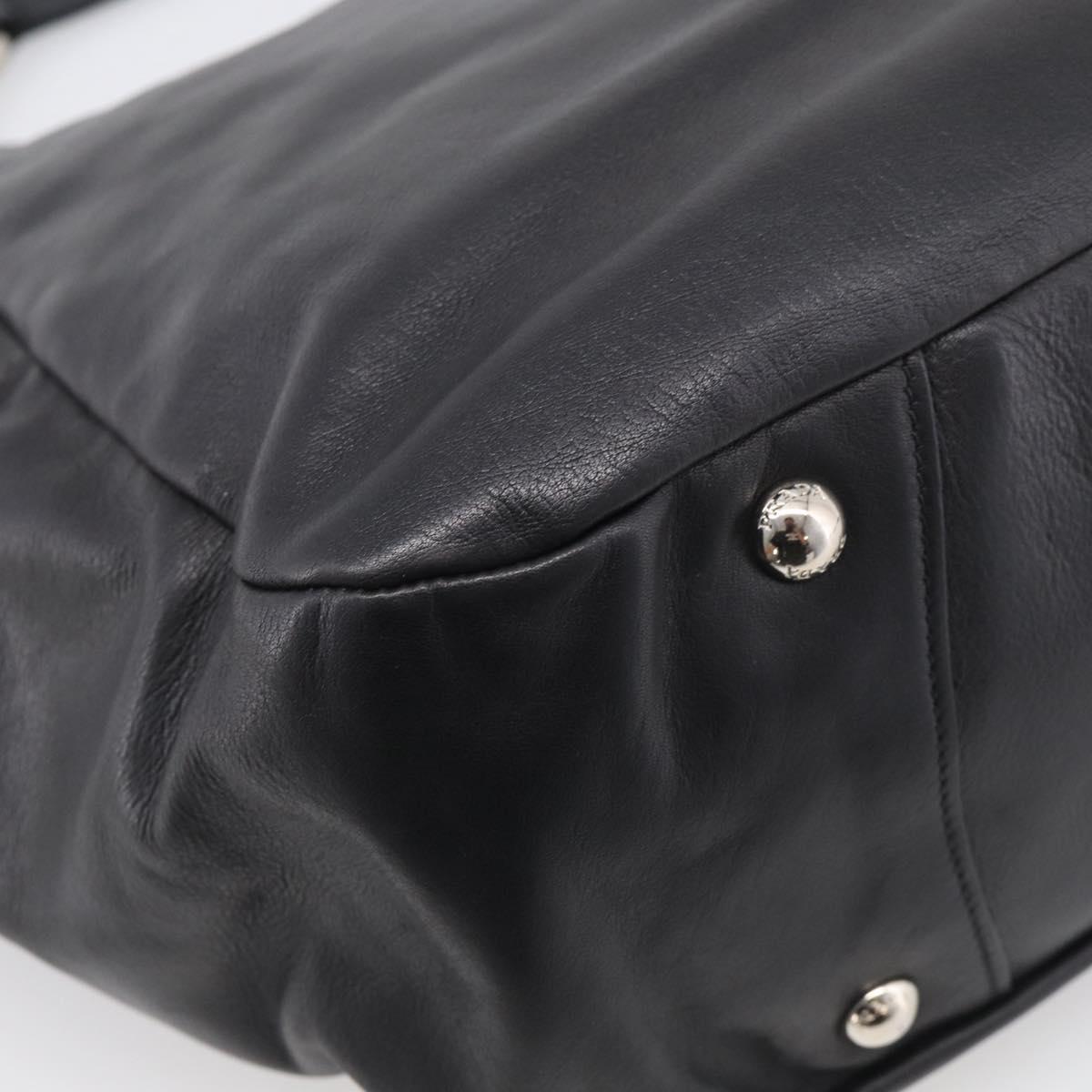 PRADA Shoulder Bag Leather Black Silver Auth 208520V