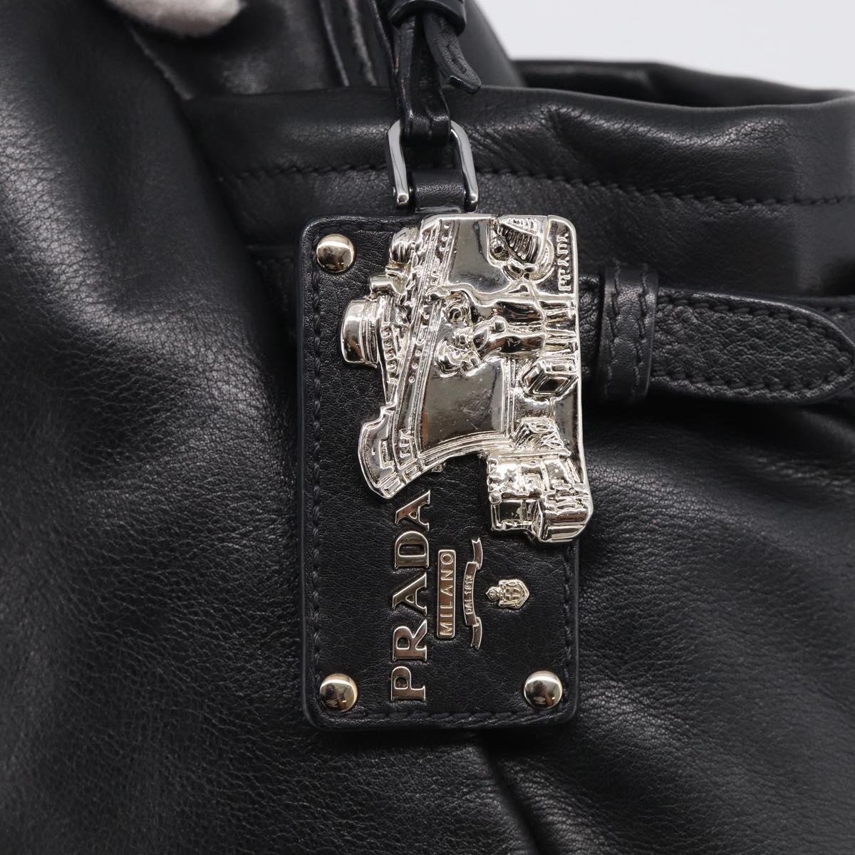 PRADA Shoulder Bag Leather Black Silver Auth 208520V