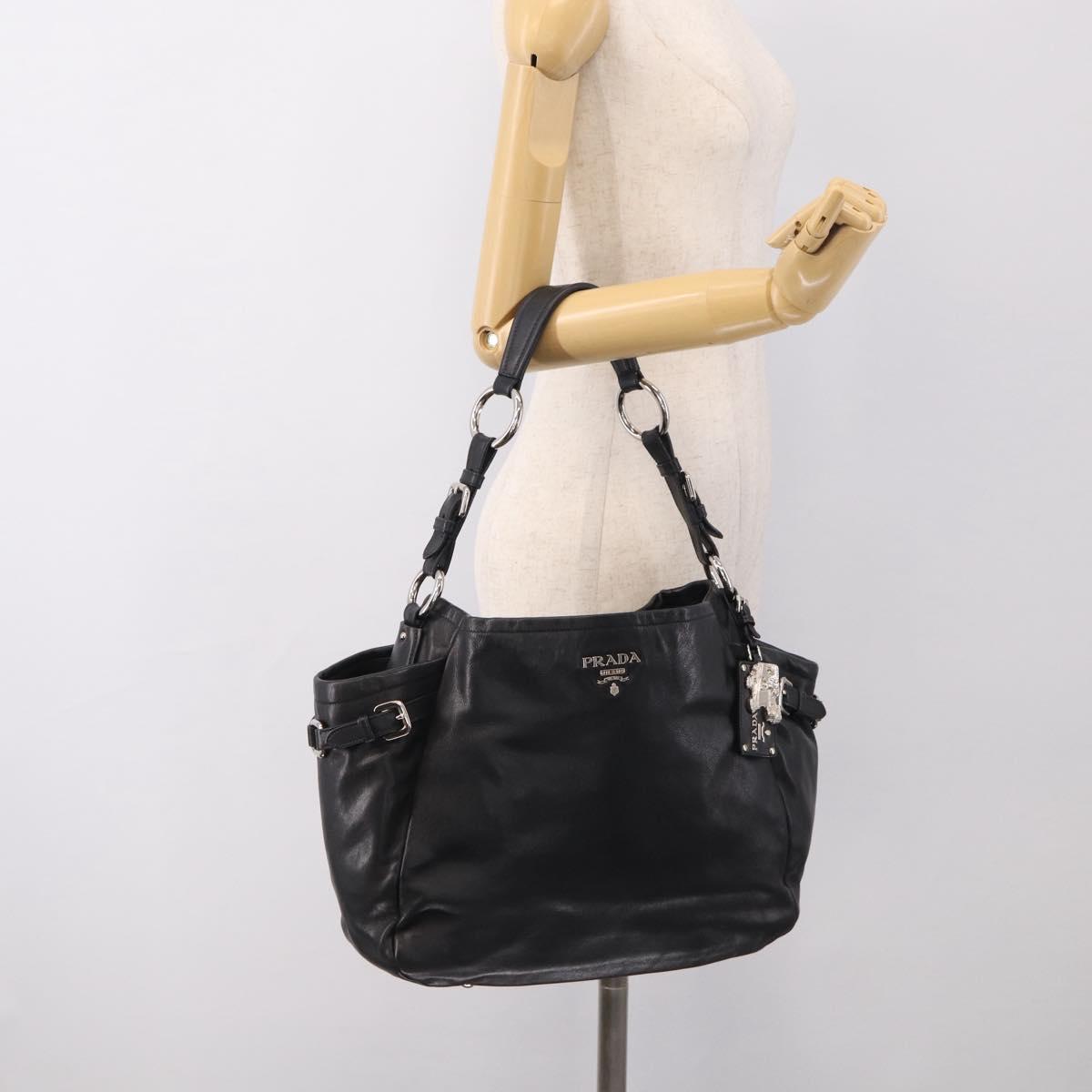 PRADA Shoulder Bag Leather Black Silver Auth 208520V
