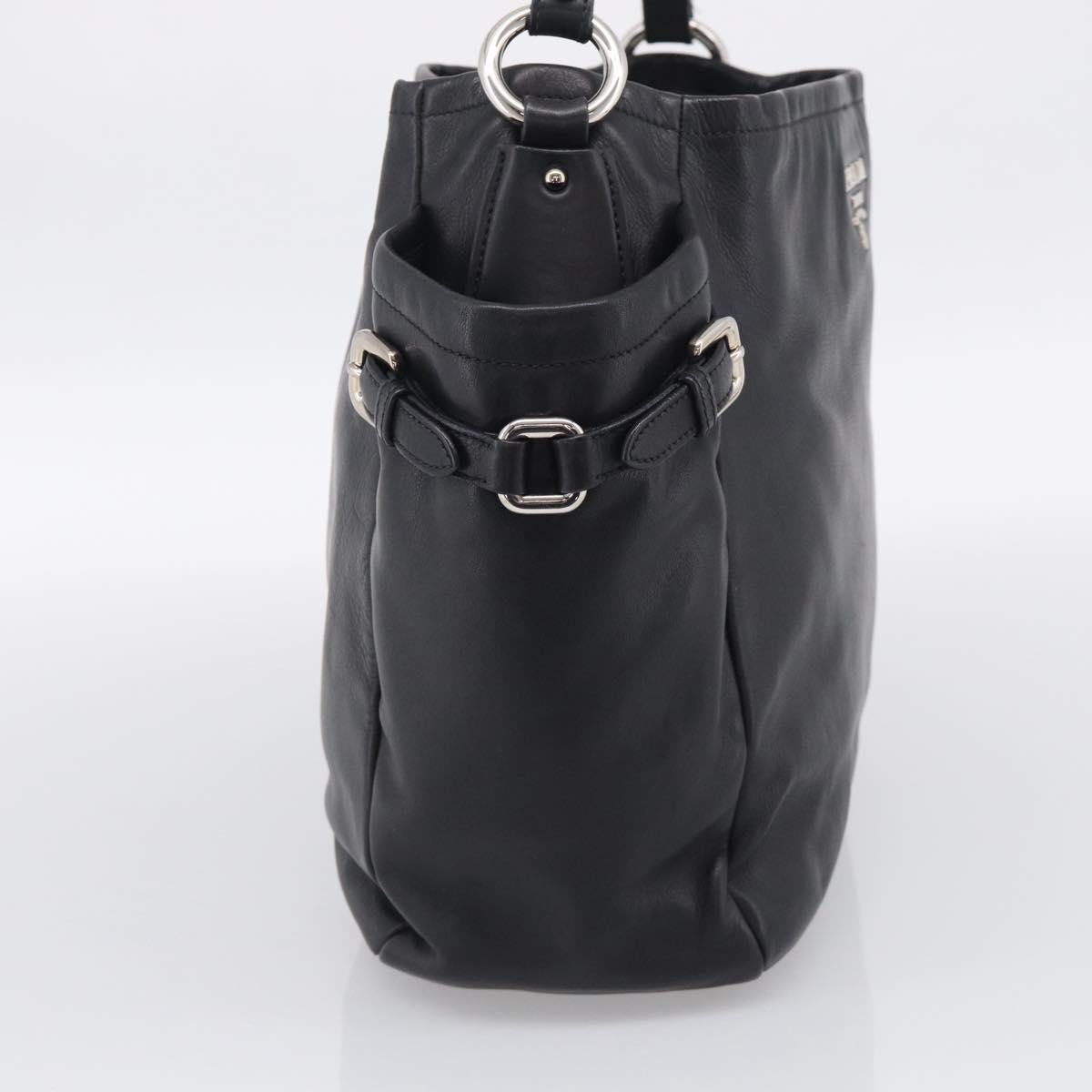 PRADA Shoulder Bag Leather Black Silver Auth 208520V