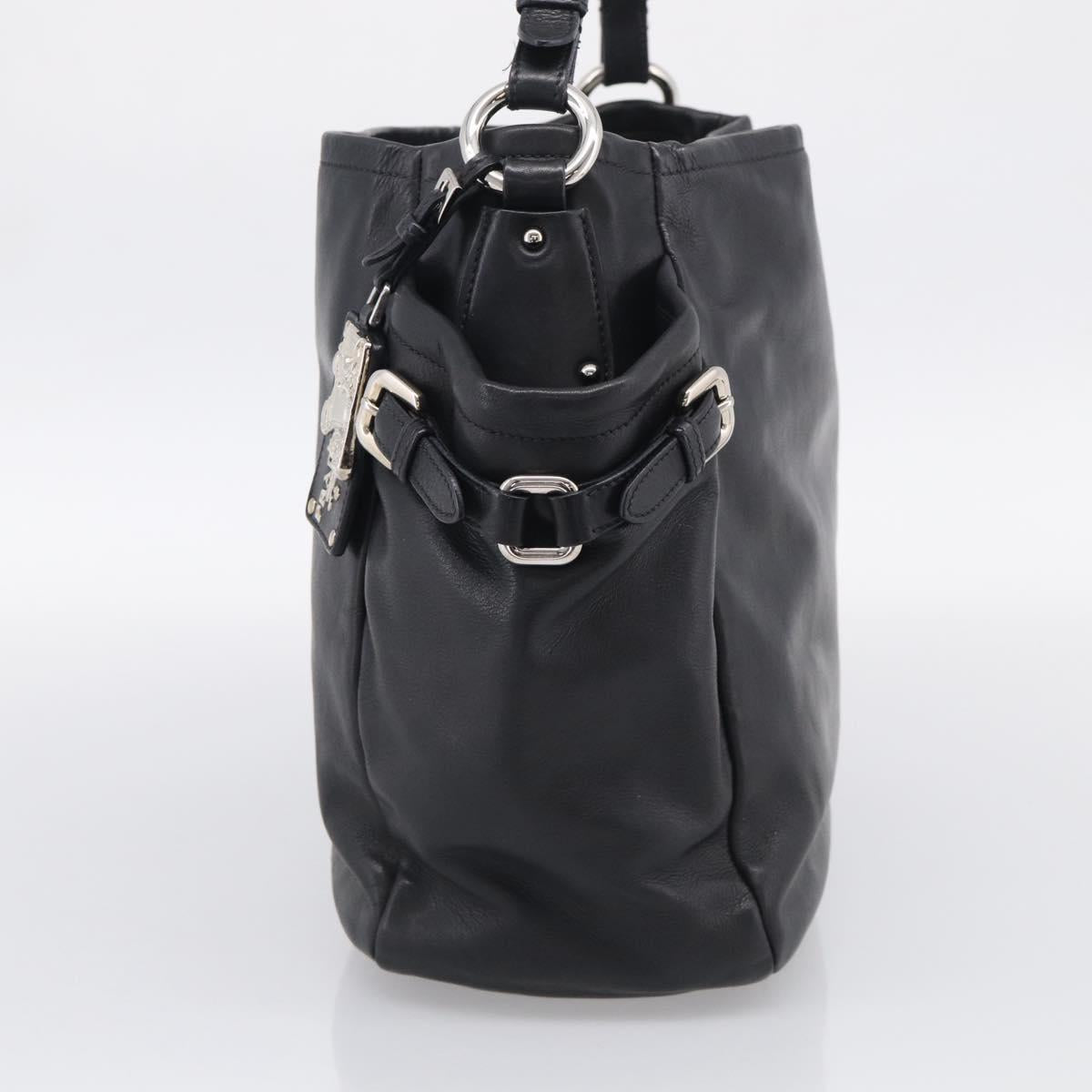 PRADA Shoulder Bag Leather Black Silver Auth 208520V