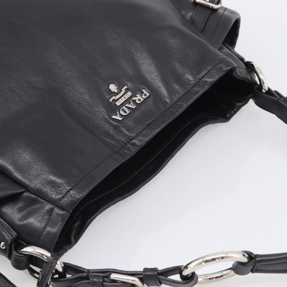 PRADA Shoulder Bag Leather Black Silver Auth 208520V