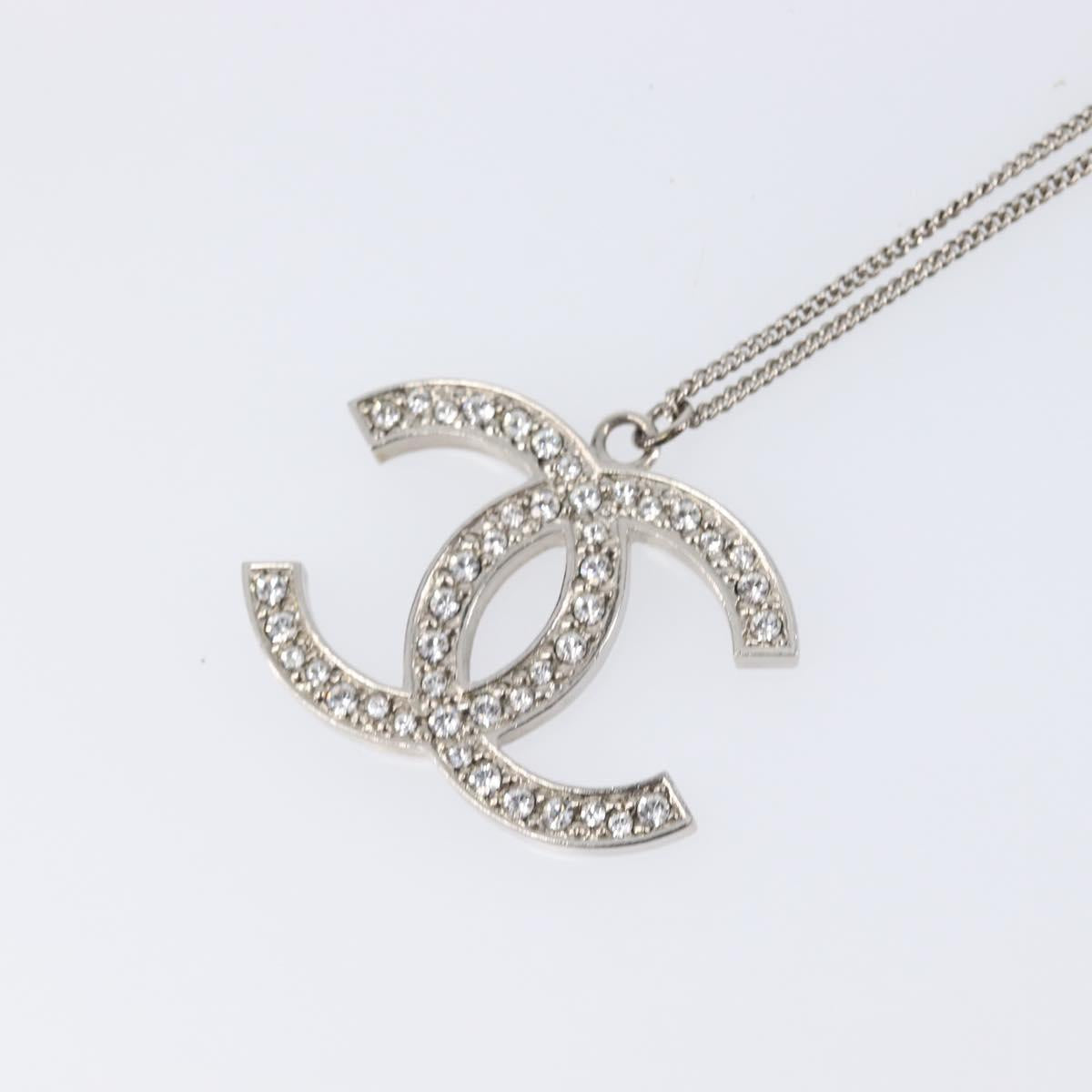 CHANEL COCO Mark Necklace Metal Silver CC Auth 208536M