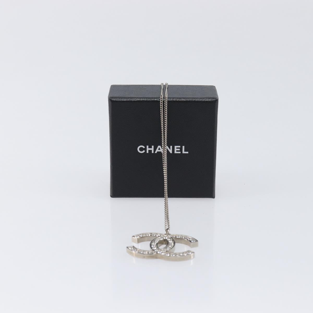 CHANEL COCO Mark Necklace Metal Silver CC Auth 208536M