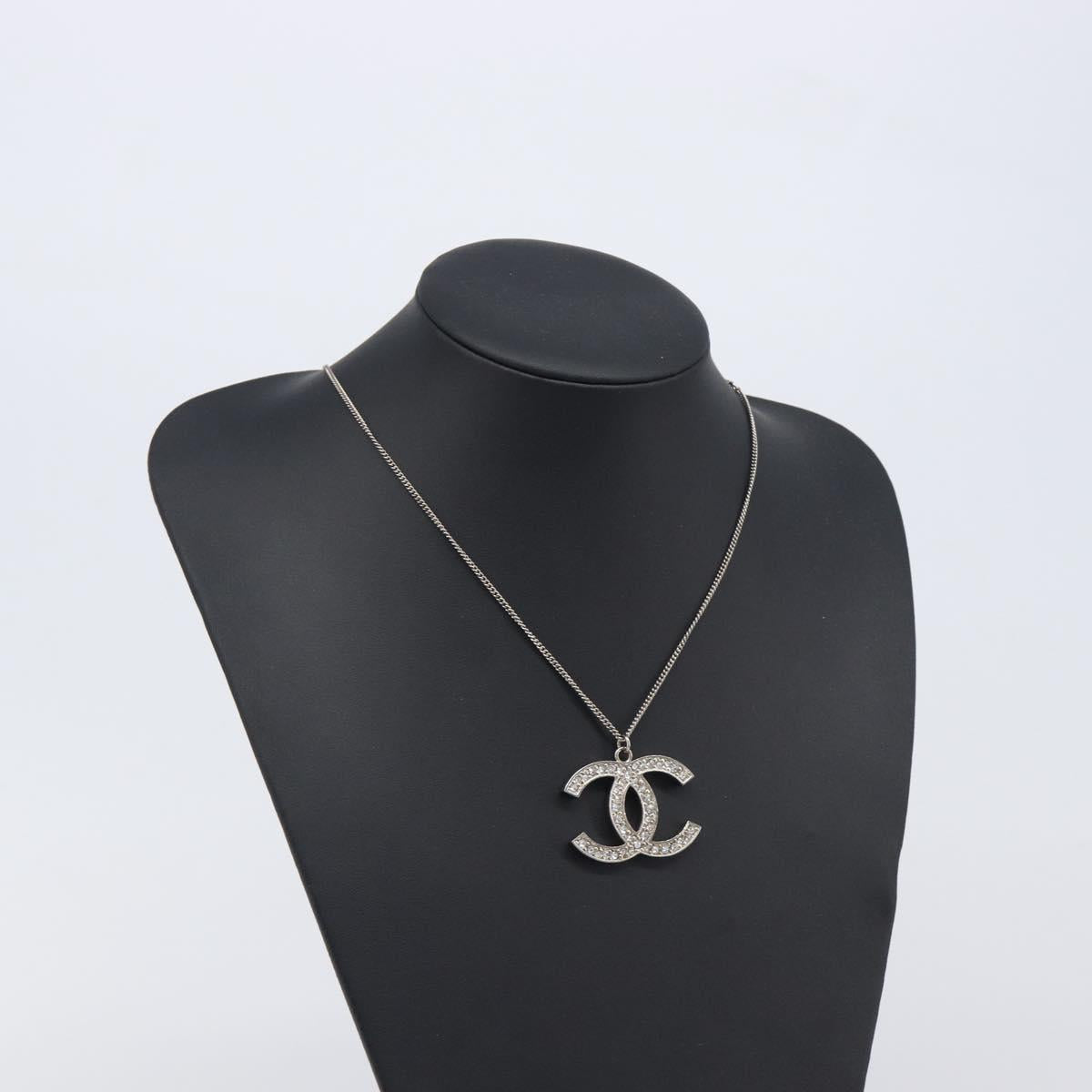CHANEL COCO Mark Necklace Metal Silver CC Auth 208536M