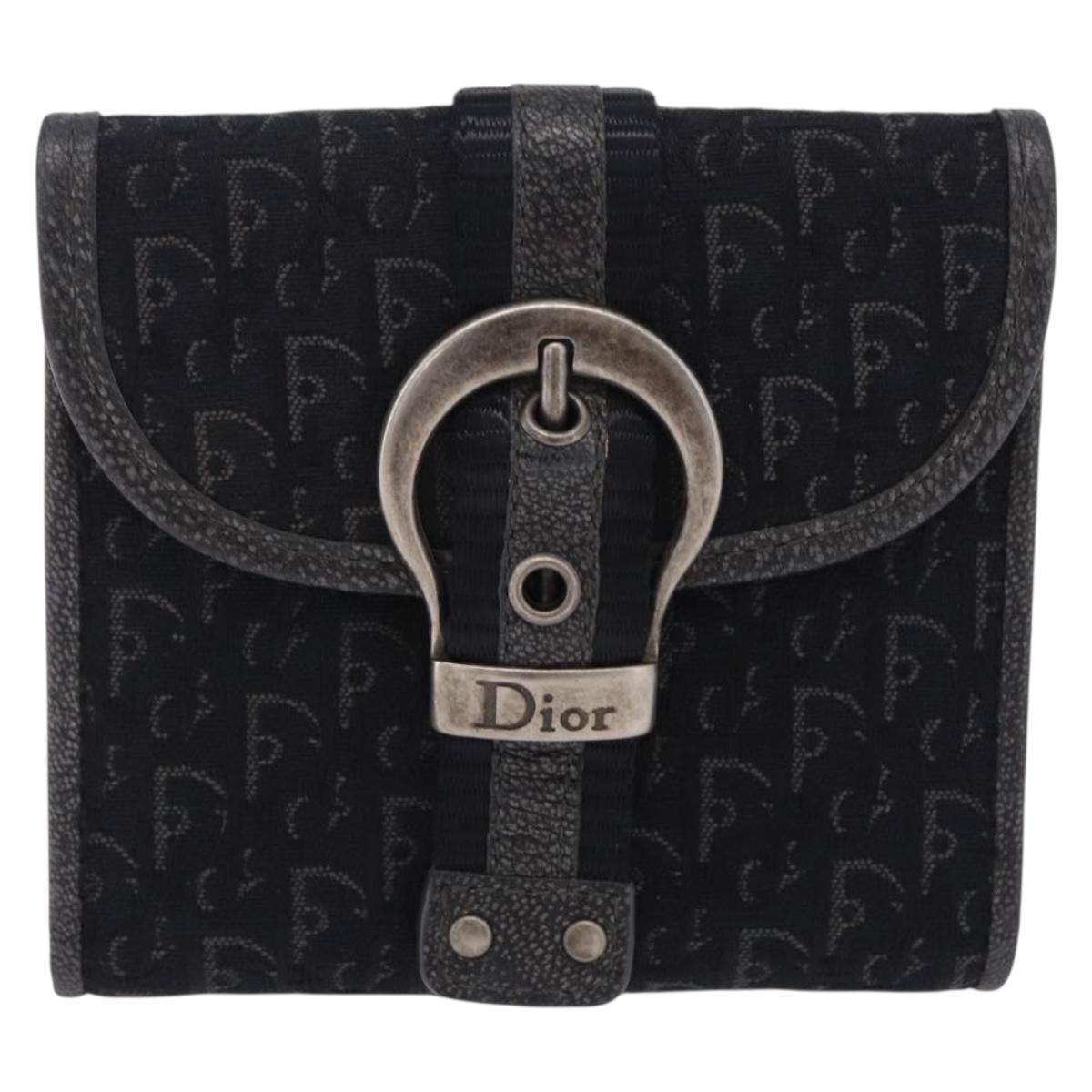 Christian Dior Trotter Canvas Wallet Black Silver Auth 208541V
