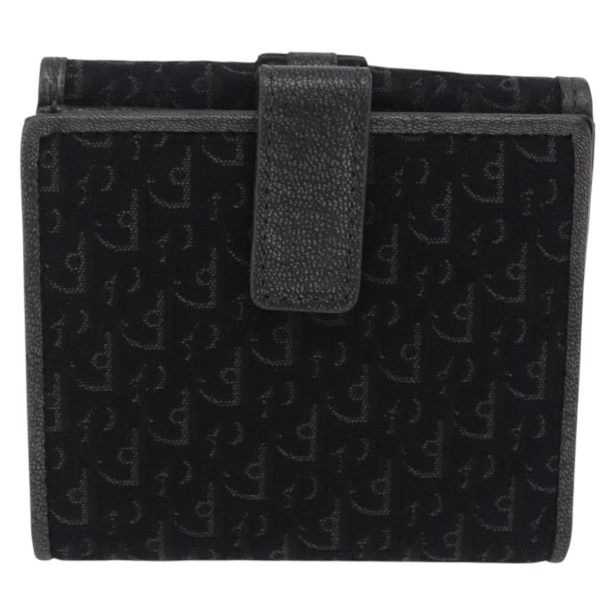 Christian Dior Trotter Canvas Wallet Black Silver Auth 208541V