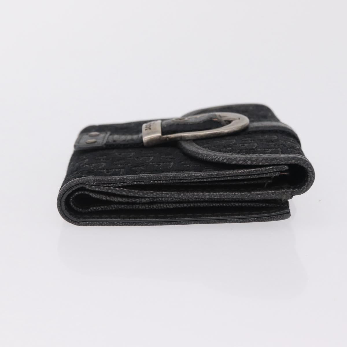 Christian Dior Trotter Canvas Wallet Black Silver Auth 208541V