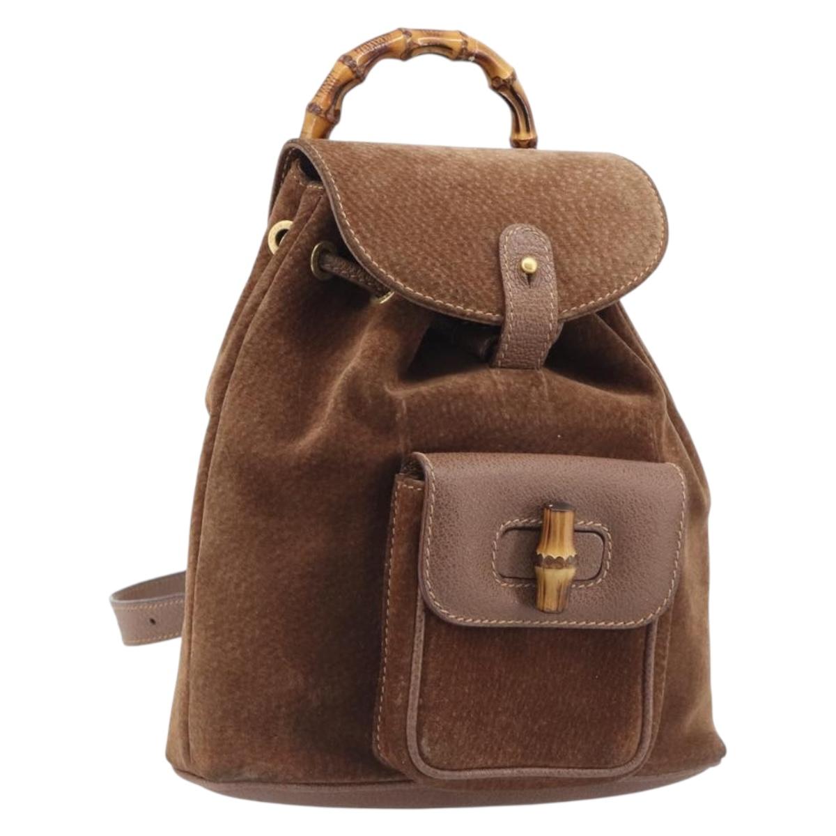 GUCCI Bamboo Backpack Suede Brown Gold Tone 003 1998 0030 Auth 208542