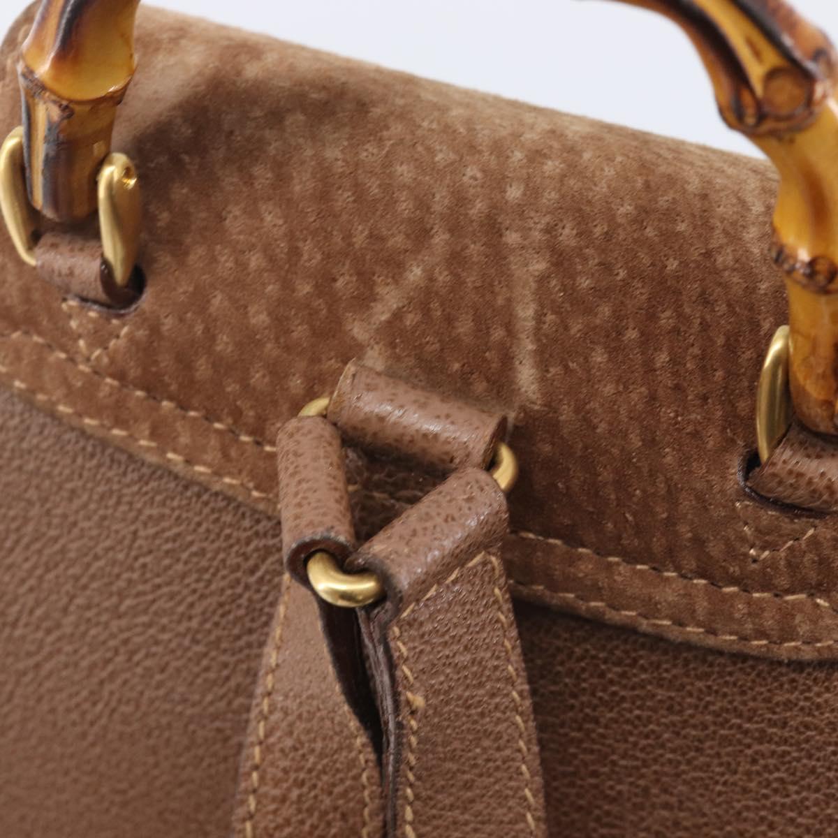 GUCCI Bamboo Backpack Suede Brown Gold Tone 003 1998 0030 Auth 208542