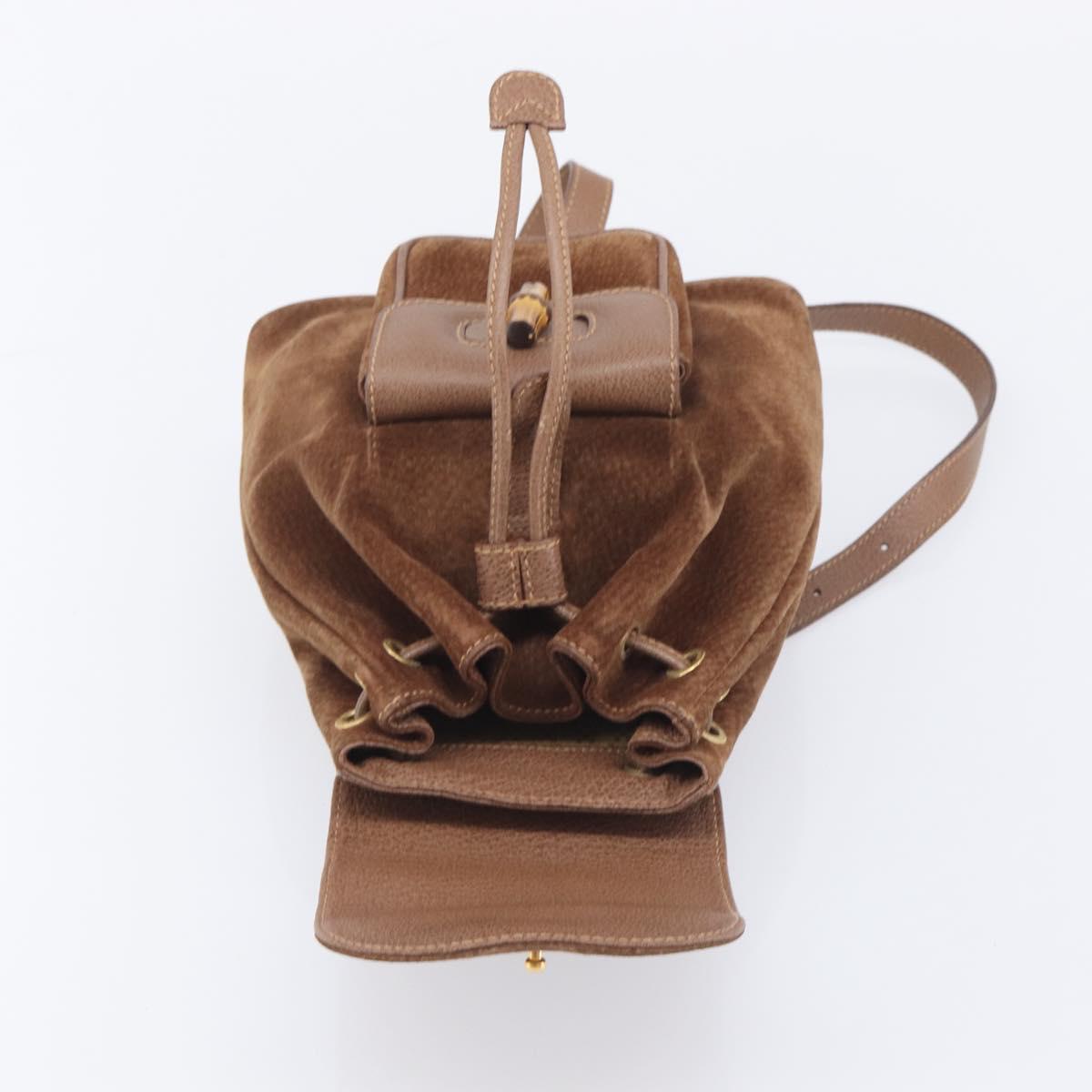 GUCCI Bamboo Backpack Suede Brown Gold Tone 003 1998 0030 Auth 208542