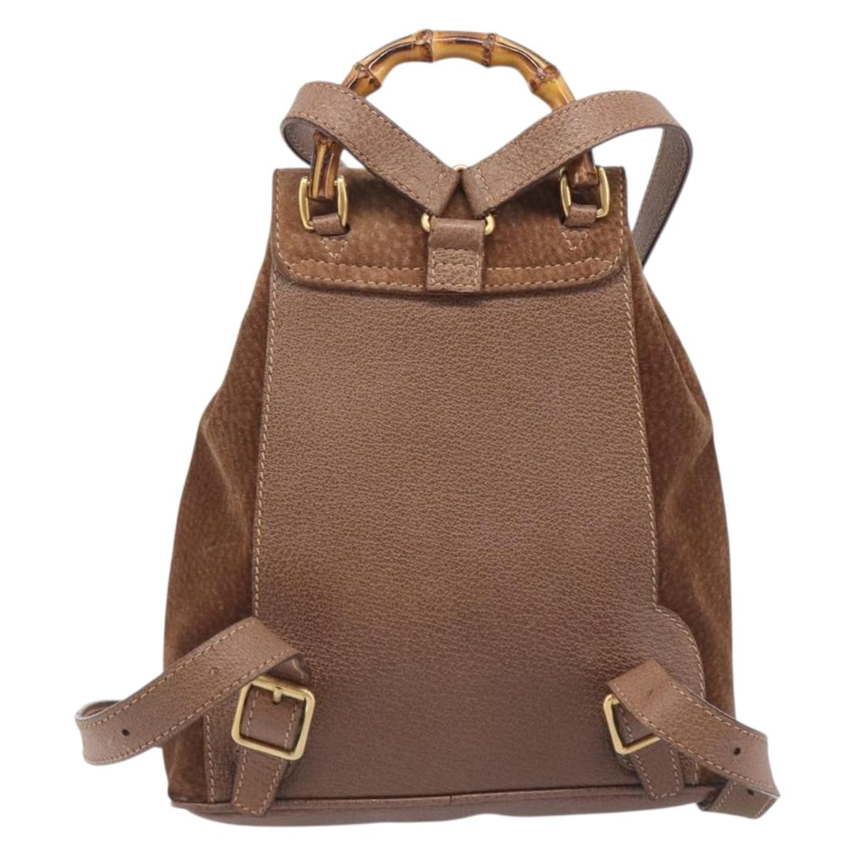 GUCCI Bamboo Backpack Suede Brown Gold Tone 003 1998 0030 Auth 208542