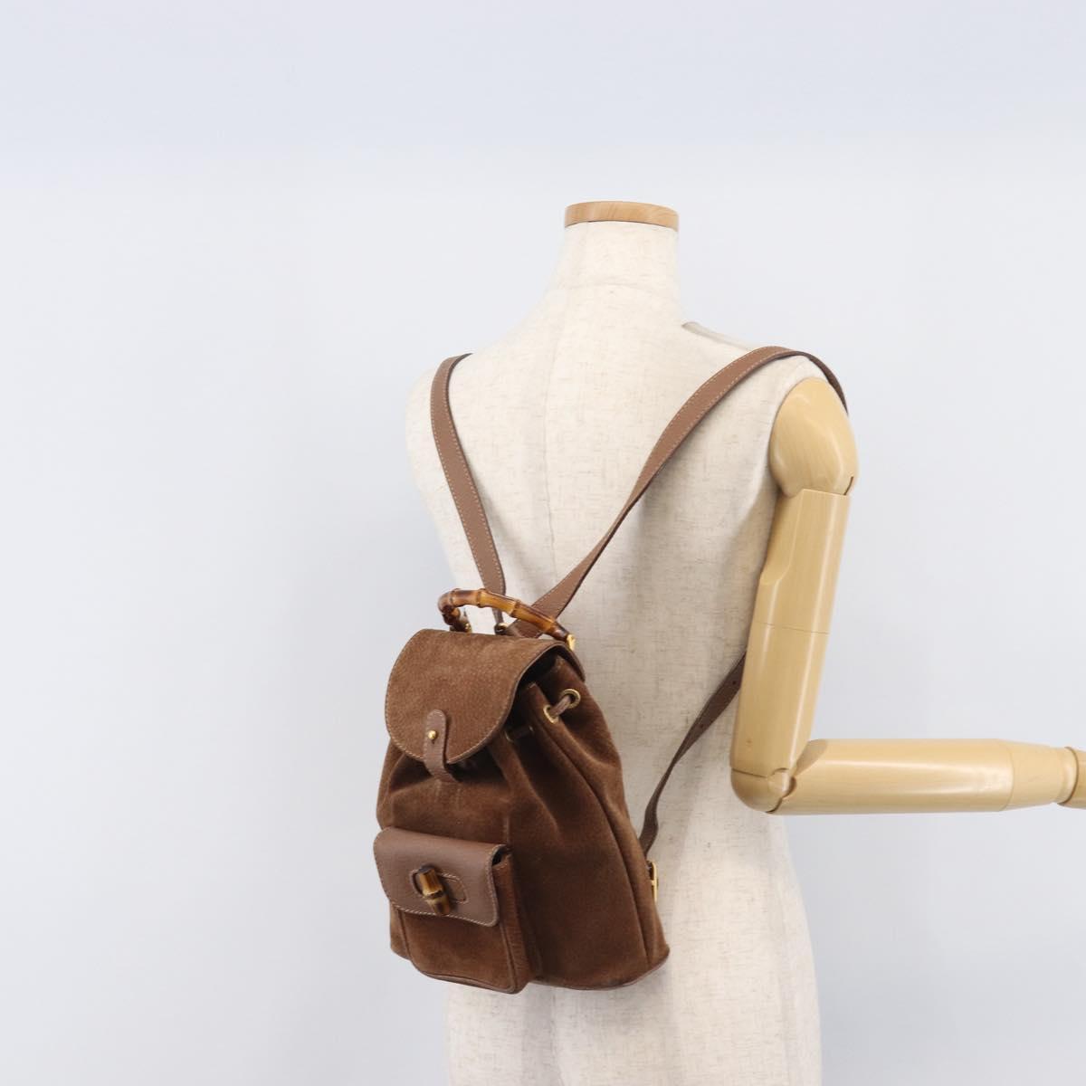 GUCCI Bamboo Backpack Suede Brown Gold Tone 003 1998 0030 Auth 208542