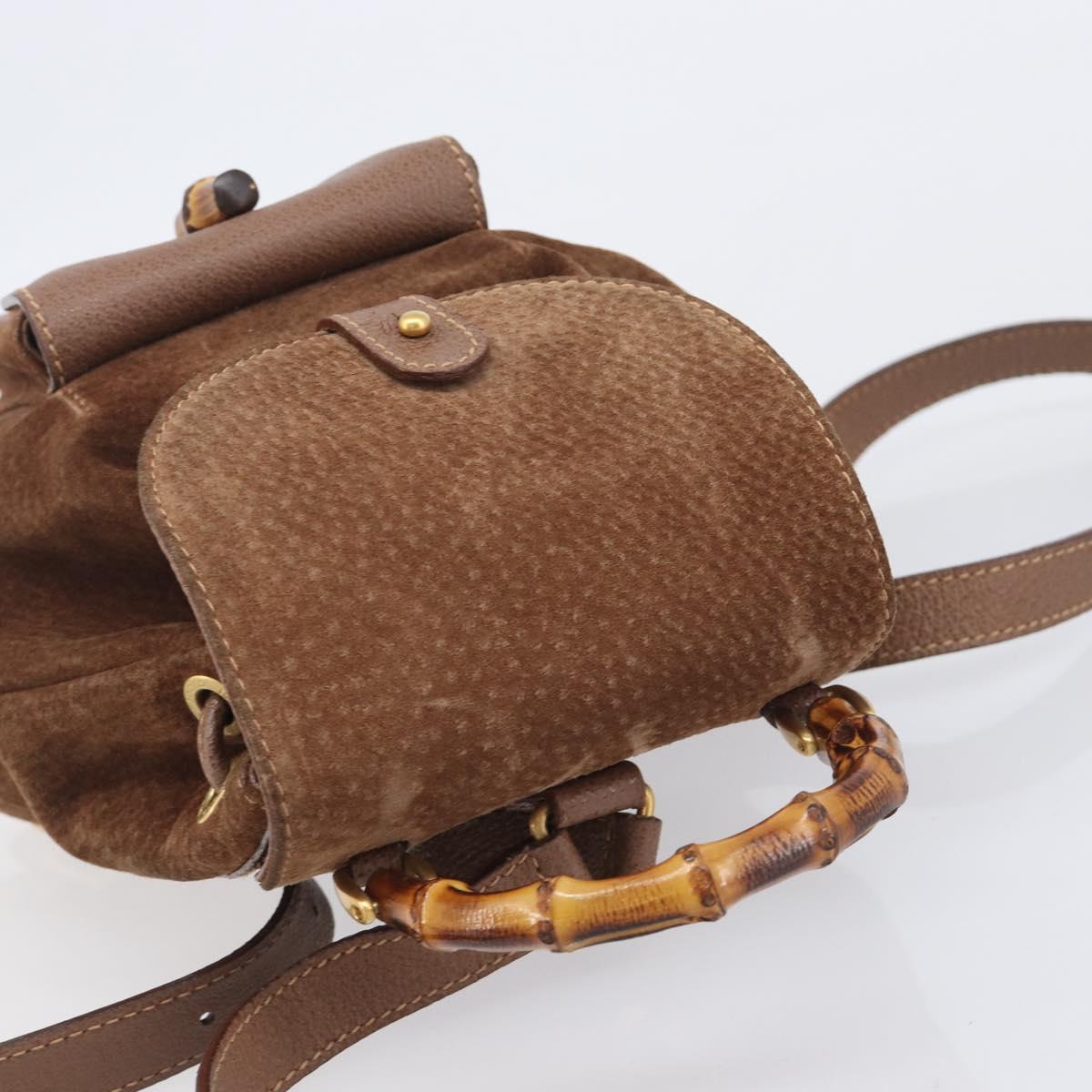 GUCCI Bamboo Backpack Suede Brown Gold Tone 003 1998 0030 Auth 208542