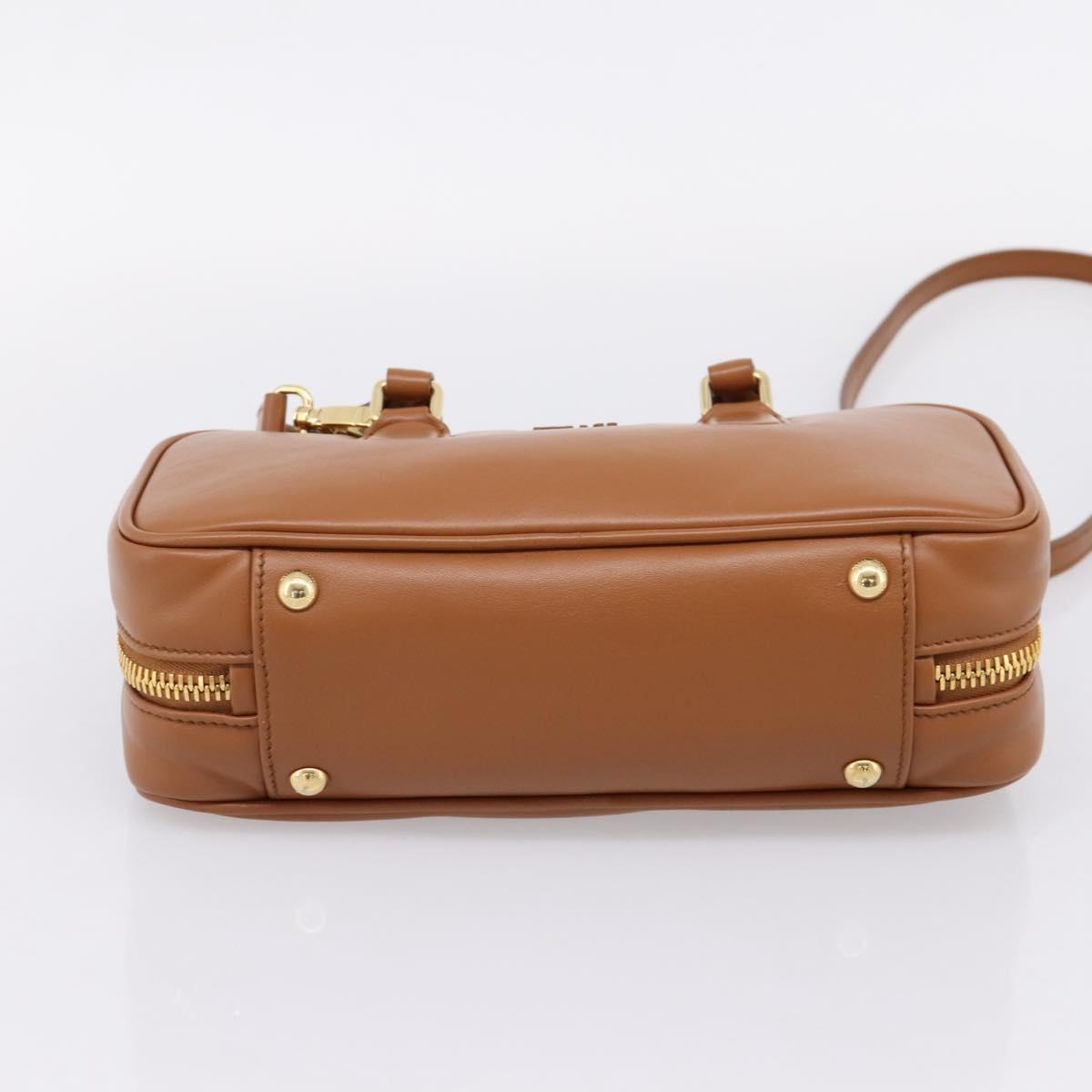 Miu Miu Arkady Hand Bag Leather 2way Brown Gold Auth 208552M