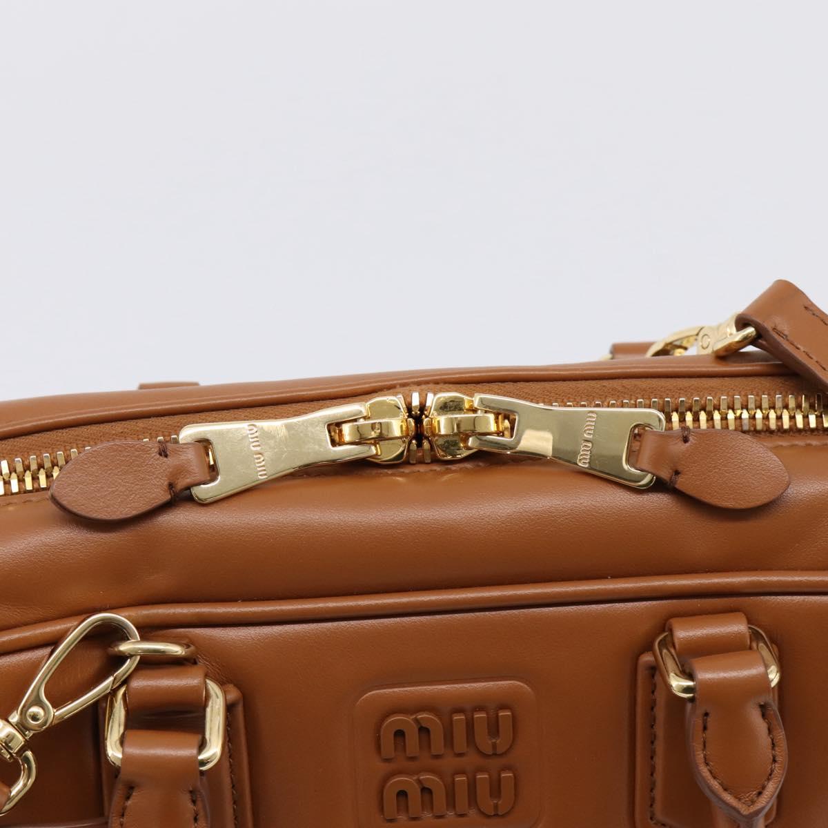 Miu Miu Arkady Hand Bag Leather 2way Brown Gold Auth 208552M