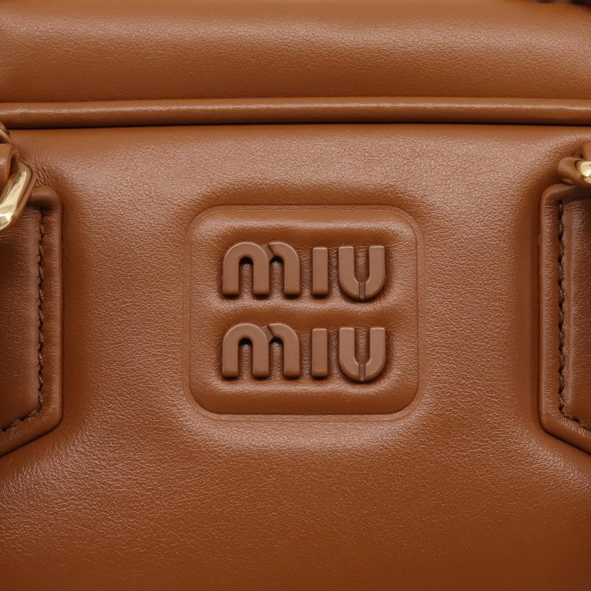 Miu Miu Arkady Hand Bag Leather 2way Brown Gold Auth 208552M
