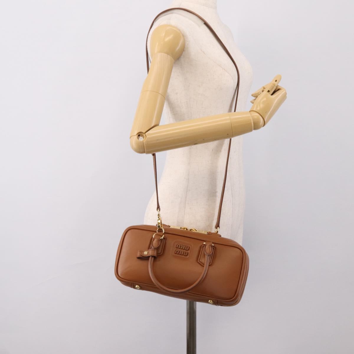 Miu Miu Arkady Hand Bag Leather 2way Brown Gold Auth 208552M