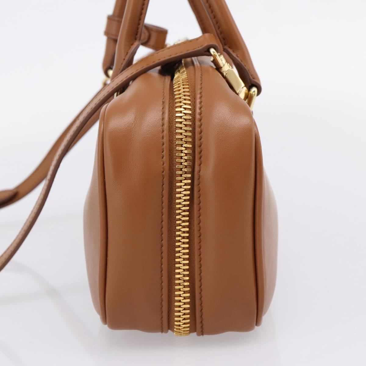 Miu Miu Arkady Hand Bag Leather 2way Brown Gold Auth 208552M