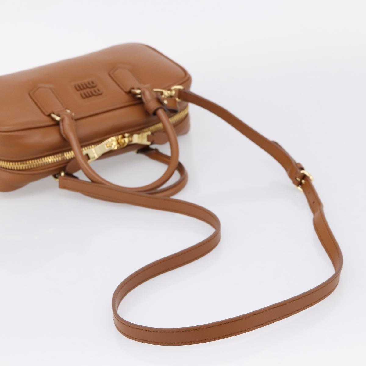 Miu Miu Arkady Hand Bag Leather 2way Brown Gold Auth 208552M