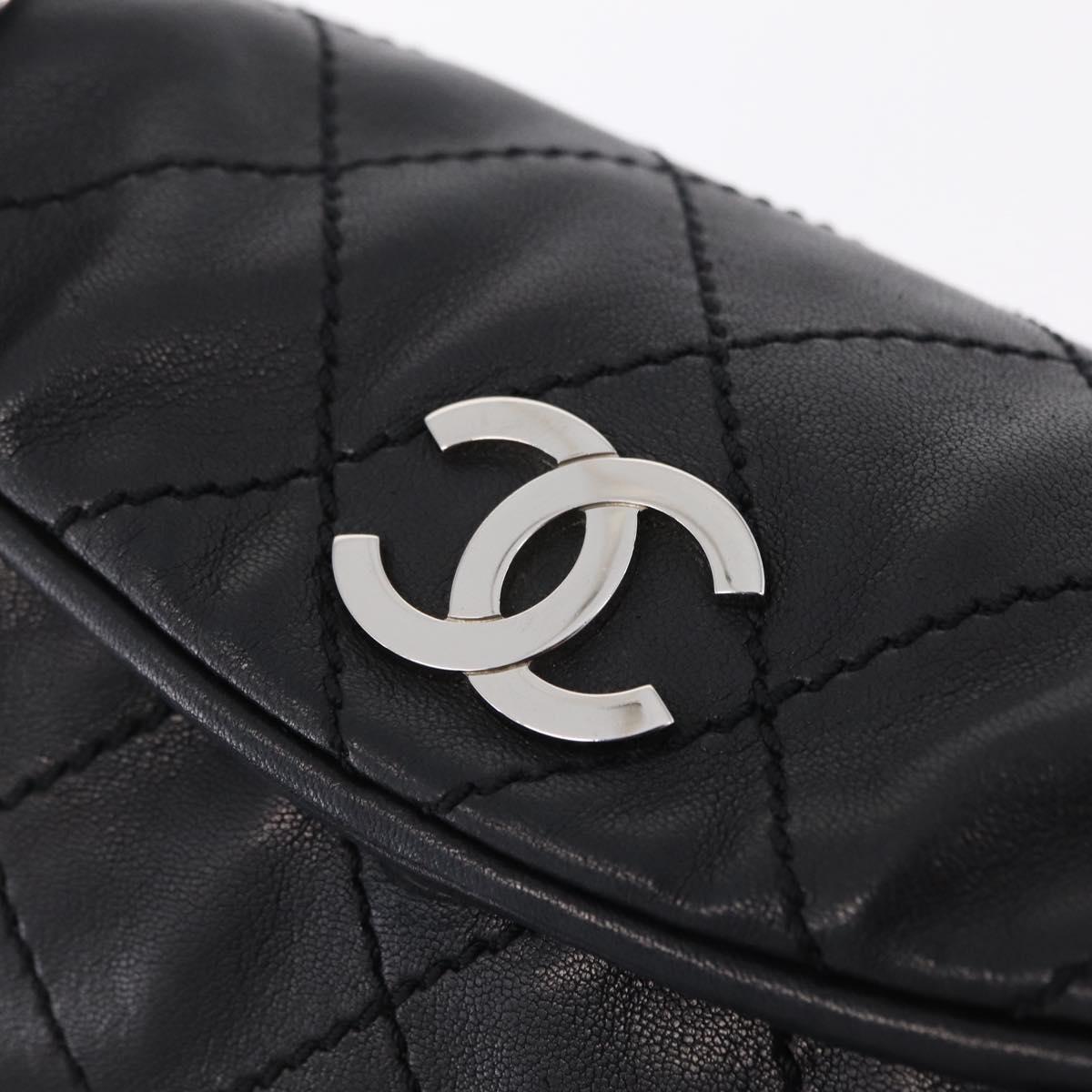 CHANEL Chain Shoulder Bag Lamb Skin Black Silver CC Auth 208559M